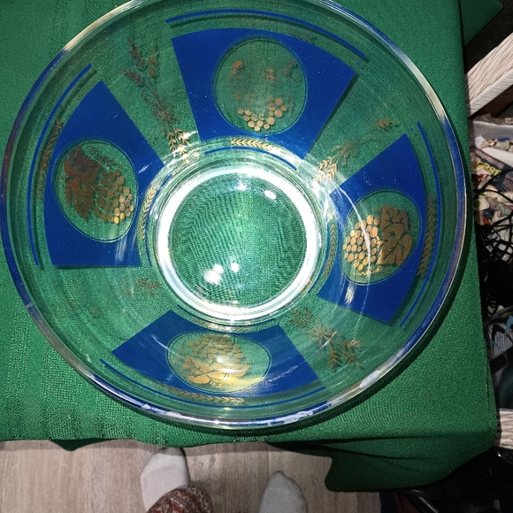 Hazel Atlas Vintage Chip, Punch Bowl Blue and Gold Grape Design - Picture 4 of 6
